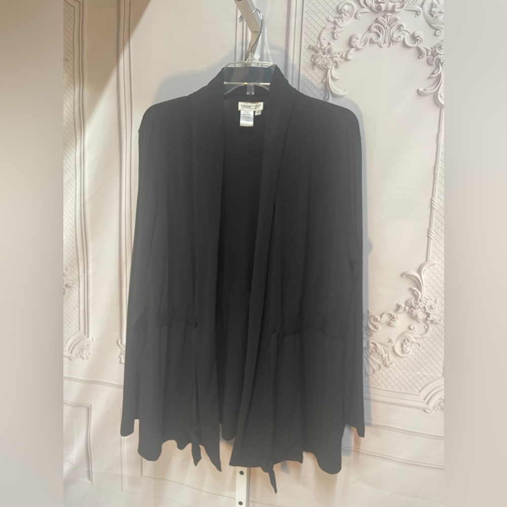Coldwater Creek Classic Tie Cinch Waist Minimalist Black Cardigan Jacket 1x